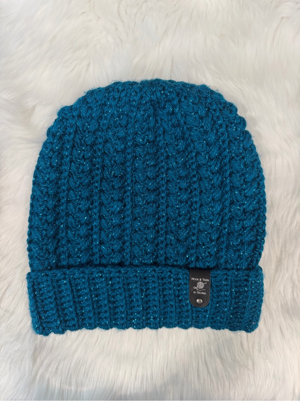 Hook & Yarn Teal Sparkle Crochet Beanie